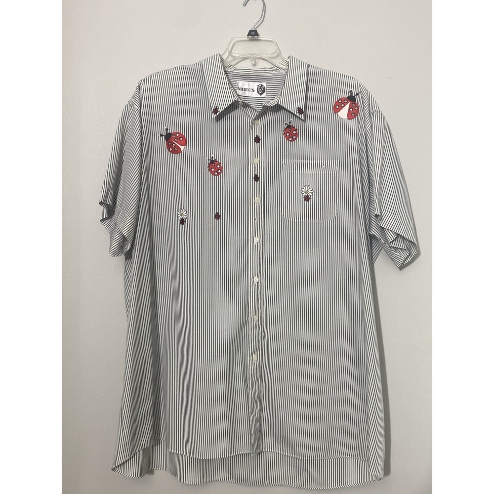 Vintage Women's‎ Ladybug Short Sleeve Button Up Shirt Arts Festival - Size 3XL